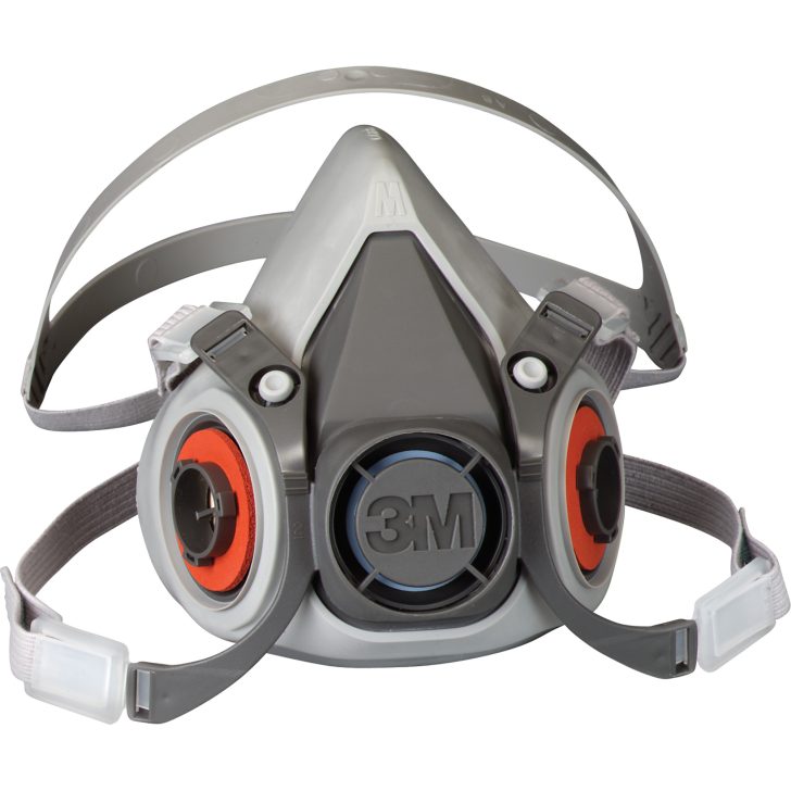 3M™ 6000 Series Half Facepiece Reusable Respirator (Small, Model 6100) in gray thermoplastic elastomer, featuring dual bayonet-style filter attachments, adjustable head straps, and a low-profile design for enhanced visibility and compatibility with safety eyewear.